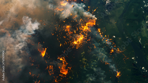 View from satellite to earth  fire in the Amazon forest