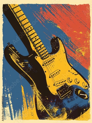 Rock music design, Guitar, Music poster, Retro, AI generated