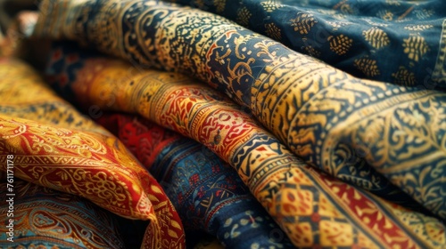 Exquisite folds adorn this traditional oriental fabric, showcasing intricate Indian patterns photo