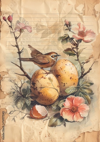 Vintage Lined Easter design, AI generated