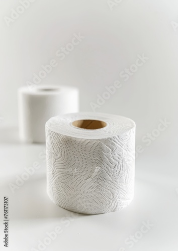 Rolls of toilet paper on a white background.