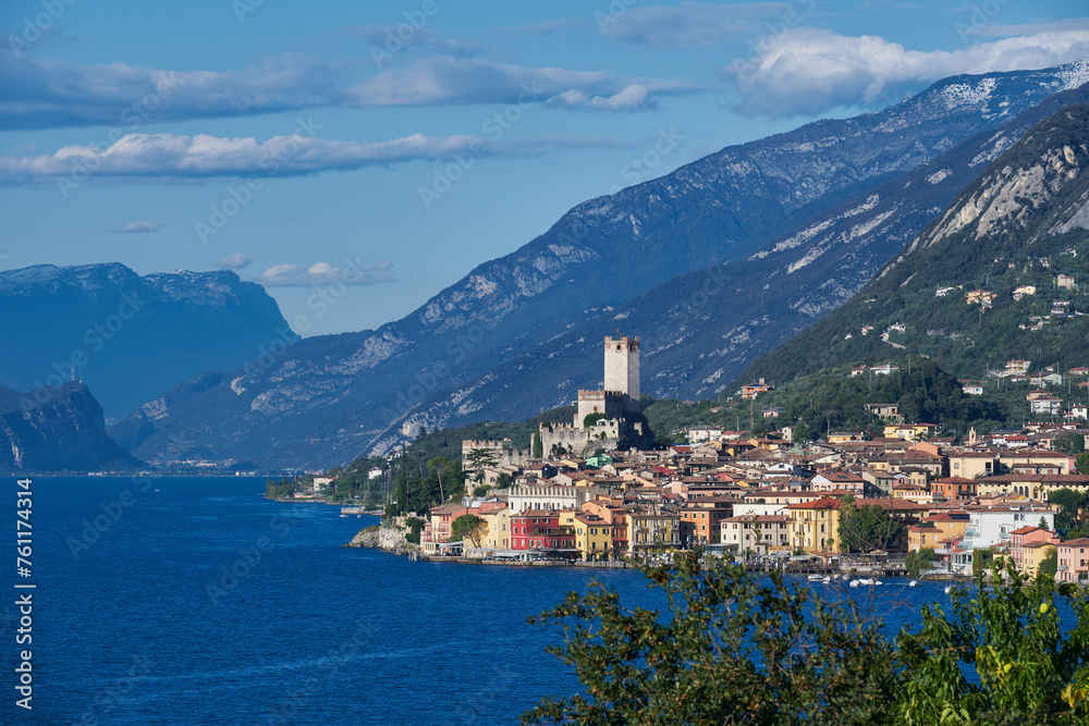 Italian resort on Lake Garda. Palazzo dei Capitani is a historic building in Italy. Scaliger Castle in Malcesine Lake Garda Italy. Panoramic view of the old town of Malcesine.