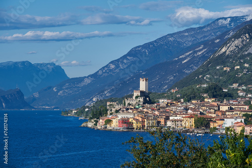 Italian resort on Lake Garda. Palazzo dei Capitani is a historic building in Italy. Scaliger Castle in Malcesine Lake Garda Italy. Panoramic view of the old town of Malcesine.