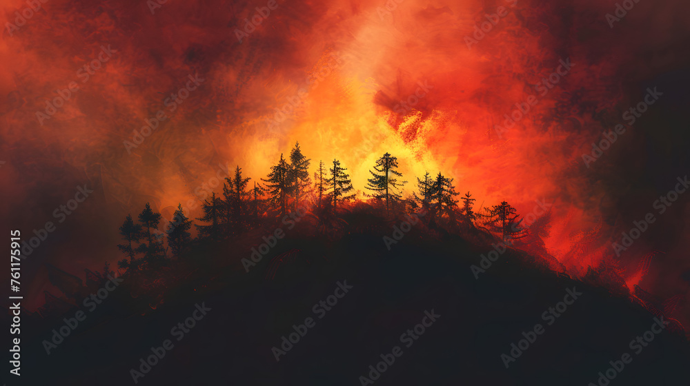 Hill, forest engulfed in flames during a natural disaster