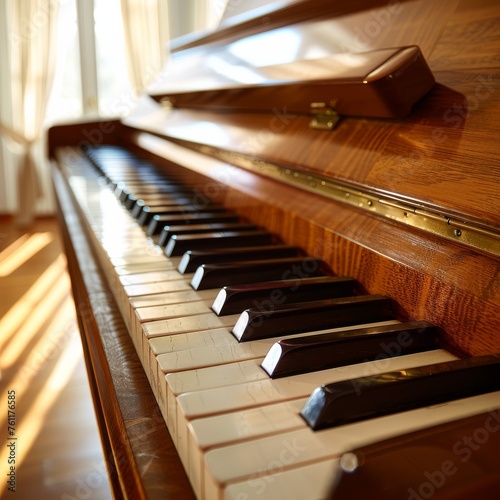 Wooden piano in the music classroom.