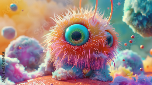 colorful big eye furry alien on the colorful sci-fi planet