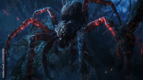 scary giant fantsay tarantula spider on the rock at night