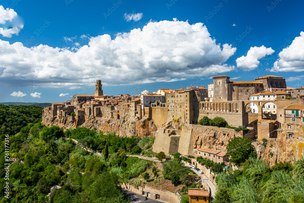 Medieval town of Pitigliano in the Tuscany in Italy during the sunny day in early autumn