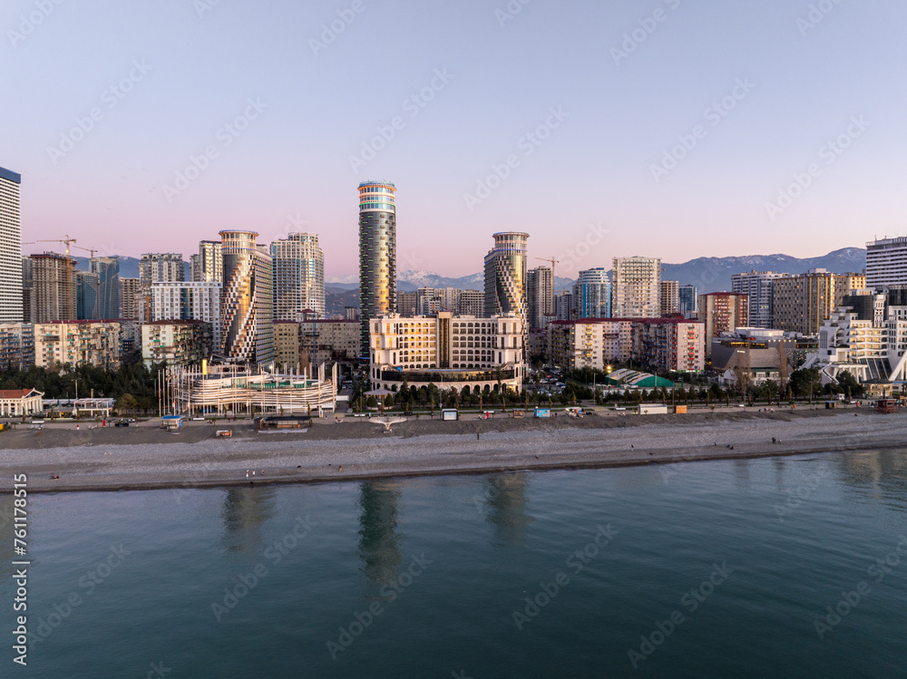 Obraz premium Aerial view of modern luxury hotel Colosseum Marina on Sherif Khimshiashvili street. Batumi, Georgia