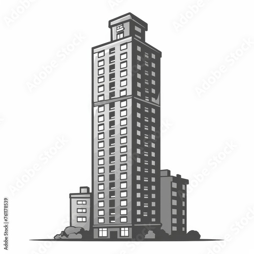 Monochrome High-Rise Building Illustration