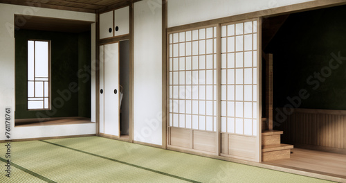 Empty Livingroom japanese deisgn with tatami mat floor.