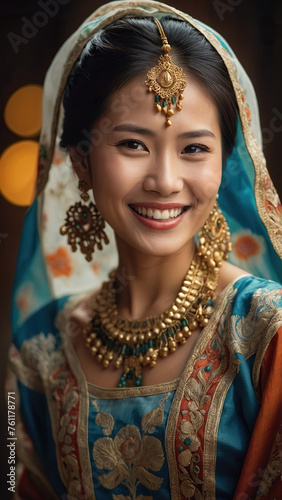 Portrait of a happily smiling young Asian woman.