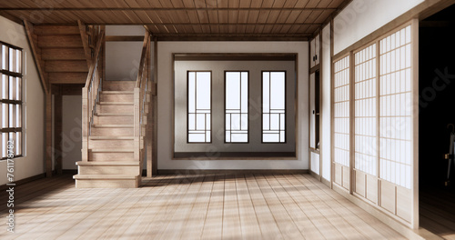 Muji style, Empty wooden room,Cleaning japandi room interior