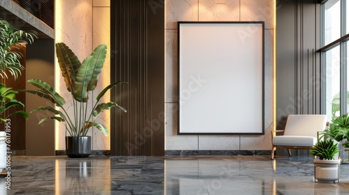 poster frame mockup in building interior background, 3d render, 3d illustration