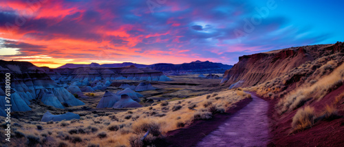 Sunset surrealistic landscape in John Day Fossil Beds