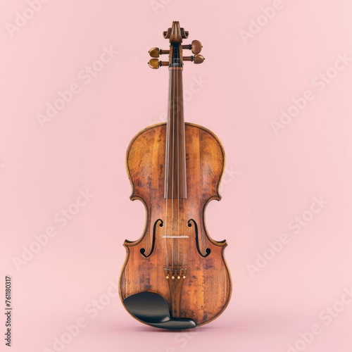 Wooden violin on a pink background.