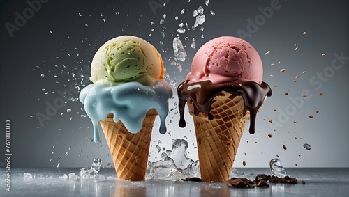 A captivating display of ice cream bursting outward, neatly isolated for emphasis Generative AI