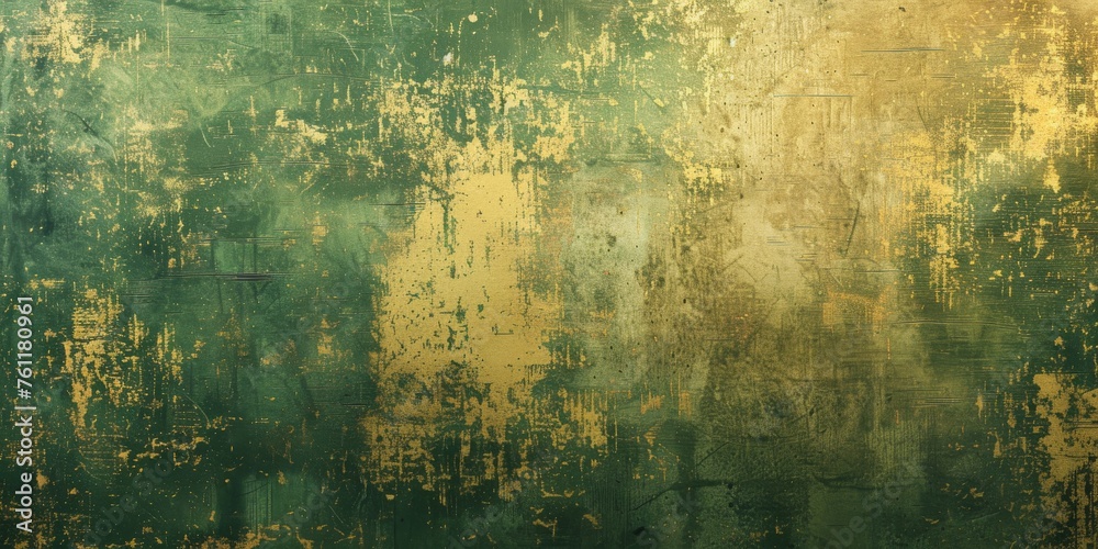 Grunge Background Texture in the Colors Green and Gold created with Generative AI Technology - obrazy, fototapety, plakaty 