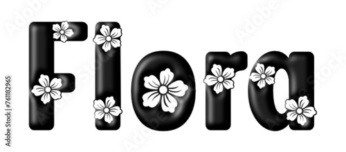 Flora - name black color - written with engraved typical Hawaiian hibiscus flowers- word for websites, e-mail, sublimation greetings, banners, cards, t-shirt, sweatshirt, prints, cricut, silhouette,