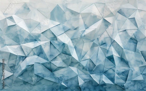 Geometric Iceberg Illusion, An abstract wall art featuring a multifaceted design that mimics the icy surface of an iceberg, with varying shades of blue creating depth and a sense of cool tranquility.