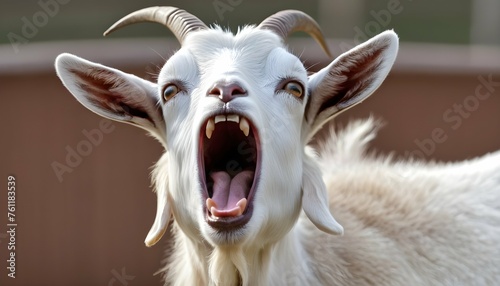 A Goat With Its Head Raised Bleating Loudly photo