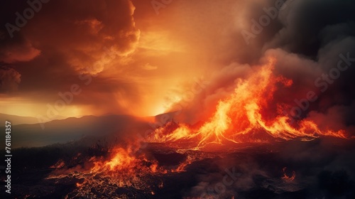 Natural disaster, fire burning. © vlntn