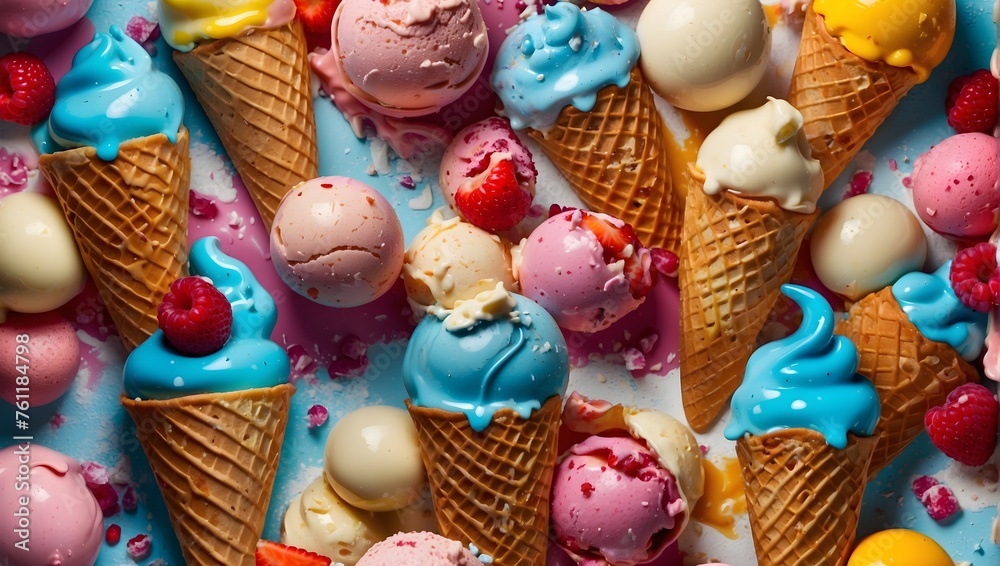 A sumptuous explosion of ice cream flavors, artfully cut out from the background Generative AI A sumptuous explosion of ice cream flavors, artfully cut out from the background Generative AI