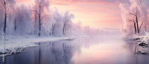 Winter Christmas Landscape In Pink Tones With Calm  © Rimsha