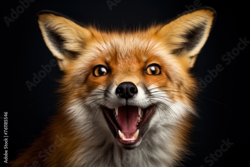 Happy surprised fox with open mouth.