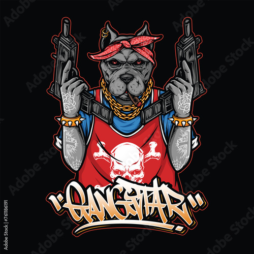 dog gangster holding machine gun illustration