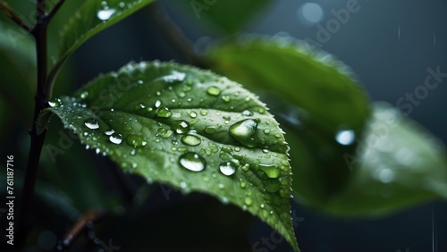 leaves with water drop, leaves in the rain, leaves background close up