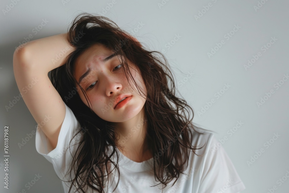 生理痛やストレスで体調が悪い日本人女性(うつ病・食欲不振・パワハラ) 生理痛やストレスで体調が悪い日本人女性(うつ病・食欲不振・パワハラ)