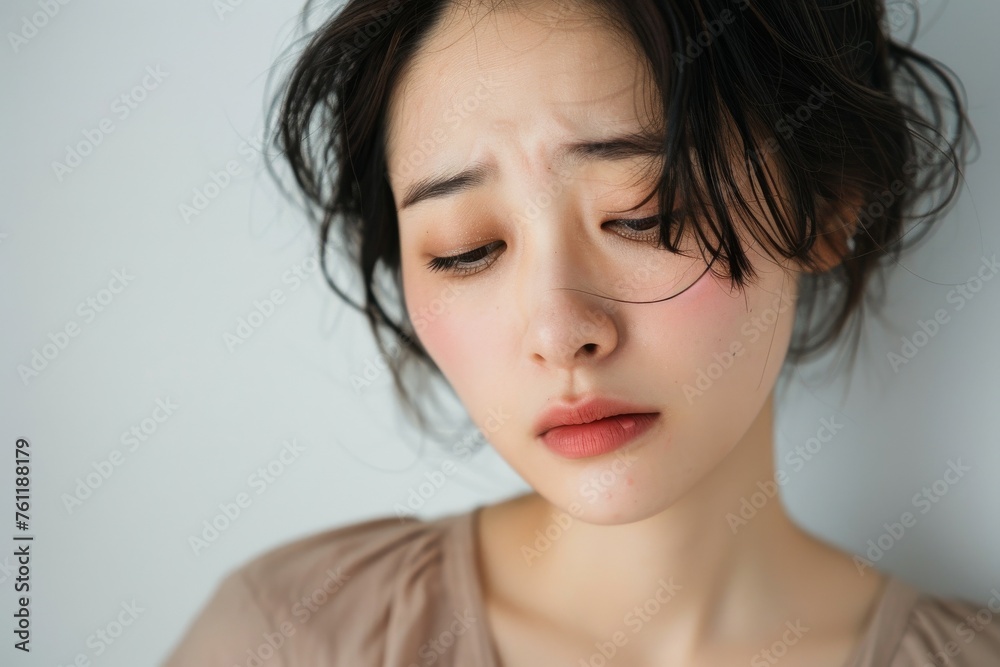 生理痛やストレスで体調が悪い日本人女性（うつ病・食欲不振・パワハラ）