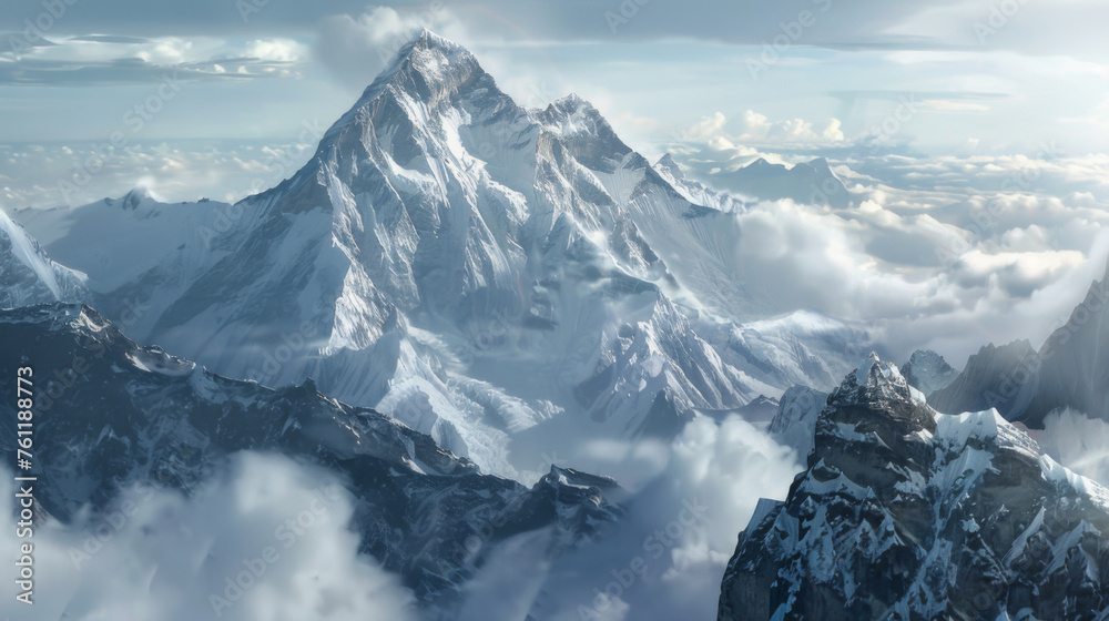 Mount Everest stands as the pinnacle amidst snow-capped peaks, reigning ...