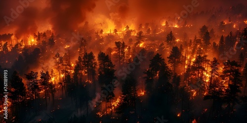 Multiple wildfires raging across different regions globally causing widespread destruction and chaos. Concept Wildfires, Global Destruction, Chaos, Emergency Response, Environmental Impact