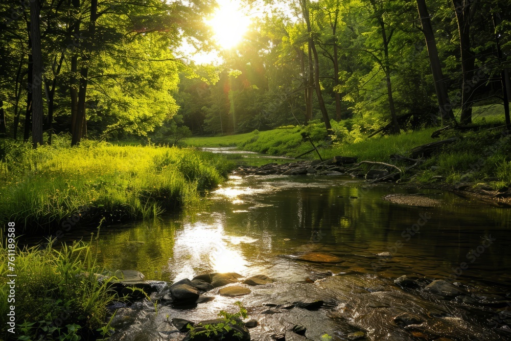 Obraz premium Soak up the sun in summertime, where lazy days are spent picnicking in meadows, swimming in cool streams, and chasing fireflies at dusk, Generative AI