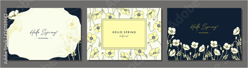 ポピー　poppy　素材セット　フレーム　背景　ベクターイラスト　シンプル　おしゃれ