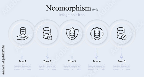 Banking line icon set. Coins, shield, watch, hand, password, cryptocurrency, blockchain, wallet, finance, course, trading. Neomorphism style. Vector line icon for Business