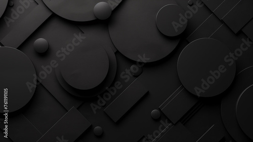 3d Background wallpaper picture with plastic textures and circles shape, black color photo