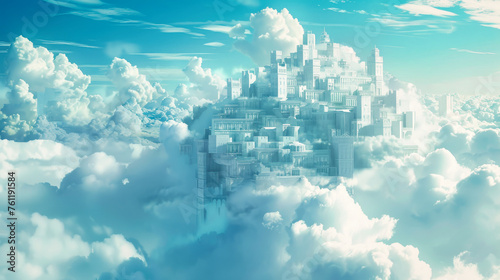 A fantasy futuristic city floating among white clouds © Adrian Grosu