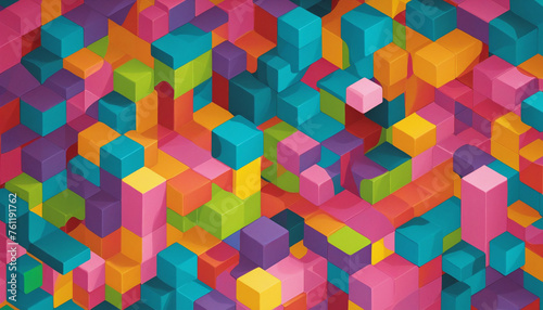 Abstract Geometric Vivid Colors Cubes background, web banner