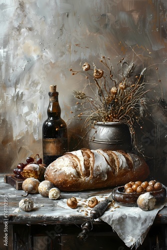 Oil painting of bread illustration, Food art, For wall art, digital art, home decor , background and wallpaper