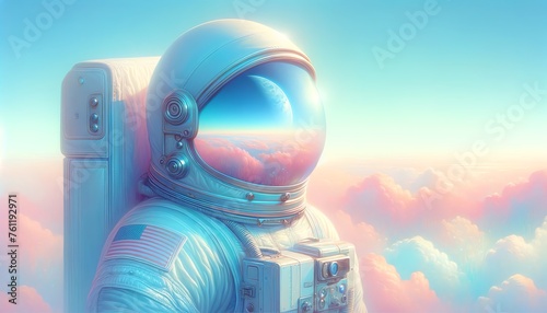 Illustration of an Astronaut Wearing a Space Suit in Pastel color tones