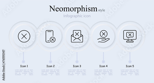 Cancel line icon set. Cross, mail, smartphone, monitor, password, verification. Neomorphism style. Vector line icon for Business