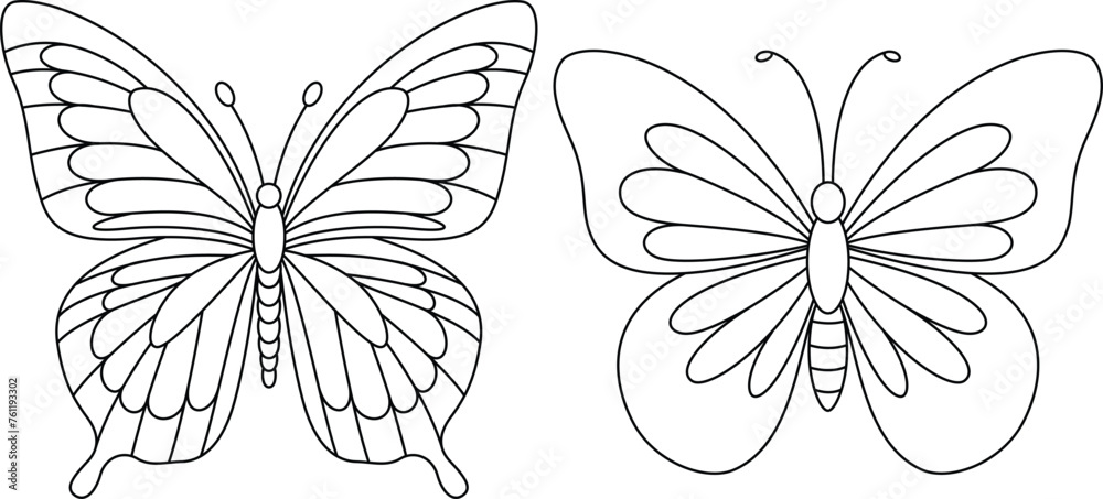 Set of butterflies coloring page for kids