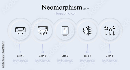 Ventilation line icon set. Air, coolness, wind, air conditioning, heat, blowing, summer, warmth, freshness, smell. Neomorphism style. Vector line icon for Business