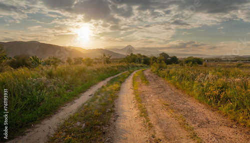 Sunset Road Through Rural Fields © Robert Kiyosaki