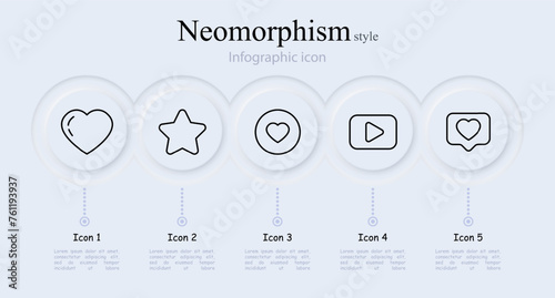 Message line icon set. Favorites, star, video hosting, heart, emoji, message, attitude. Neomorphism style. Vector line icon for Business