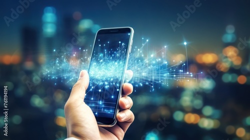 hand hold mobile phone and the big data wireless 5G connecting, technology, networking, digital, business, connect, communication, smartphone, online, cyberspace, social, media, interface