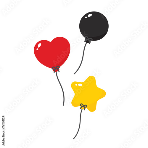 Black, red and yellow colored balloons, as the colors of Germany flag. Flat vector illustration.	